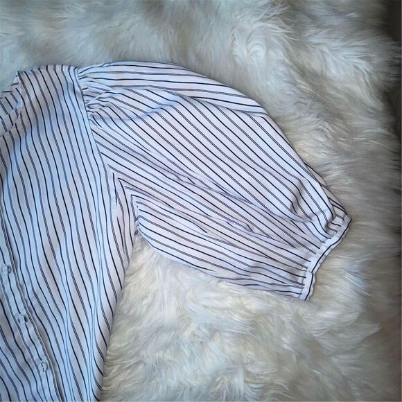 Madewell Women's 3/4 Puff Sleeve Button Up Striped Top Blue Size 14 Large Casual - Picture 4 of 11